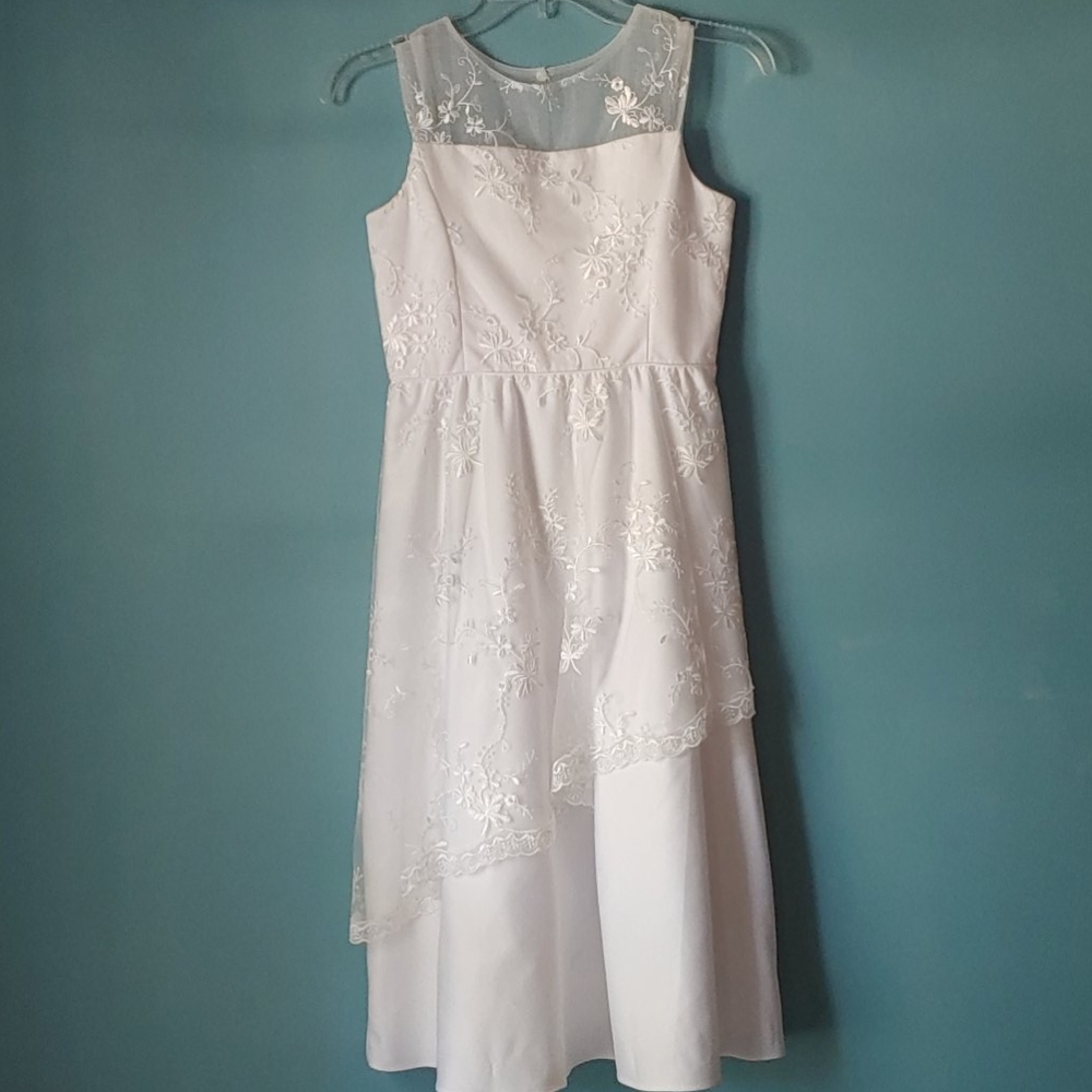 White Formal Wedding Prom Lace Overlay Dress Sz 12-nb